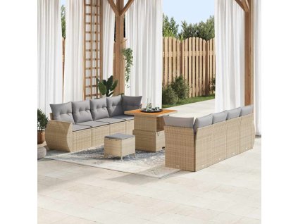 Sada zahradních pohovek s polštářem 11 pcs Béžová polyratan 3361847