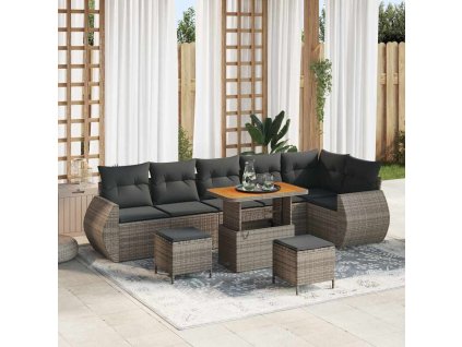 Sada zahradních pohovek 9 pcs Šedá polyratan 3361898