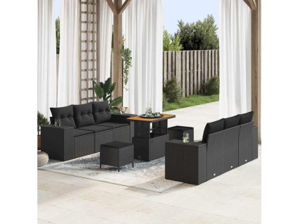 Sada zahradních pohovek s polštářem 9 pcs Černá Poly ratan 3361959