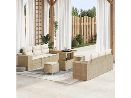 Sada zahradních pohovek s úložištěm 9 pcs Béžová Poly ratan 3361961
