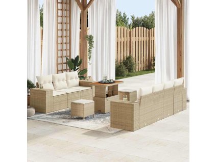 Sada zahradních pohovek s polštářem 10 pcs Béžová polyratan 3361971