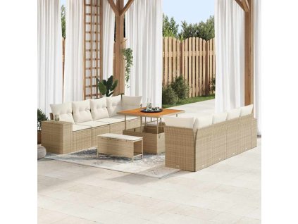 Sada zahradních pohovek s polštářem 11 pcs Béžová polyratan 3361986