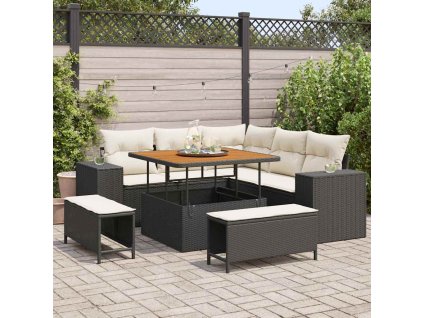 Sada zahradních pohovek s polštářem 8 pcs Černá polyratan 3361995