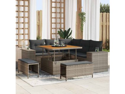 Sada zahradních pohovek s polštářem 8 pcs Šedá polyratan 3361998