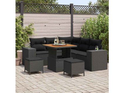 Sada zahradních pohovek s polštářem 8 pcs Černá polyratan 3361999