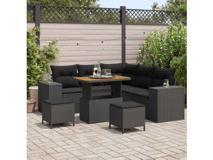 Sada zahradních pohovek s polštářem 8 pcs Černá polyratan 3362004