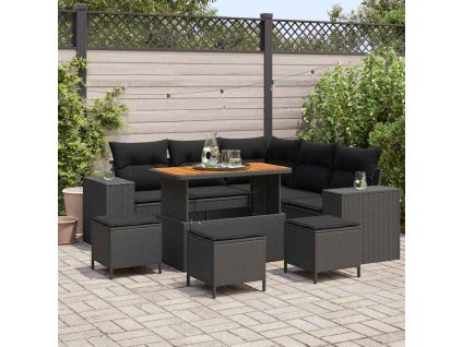 Sada zahradních pohovek s polštářem 9 pcs Černá polyratan 3362009