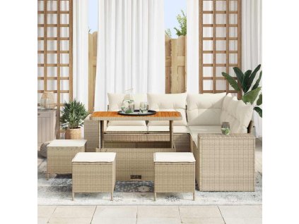 Sada zahradních pohovek s polštářem 9 pcs Béžová polyratan 3362011