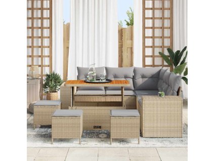 Sada zahradních pohovek s polštářem 9 pcs Béžová polyratan 3362012