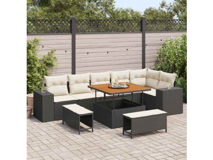 Sada zahradních pohovek s polštářem 9 pcs Černá polyratan 3362015