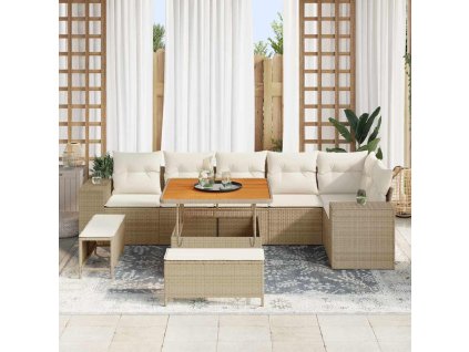 Sada zahradních pohovek s polštářem 9 pcs Béžová polyratan 3362016