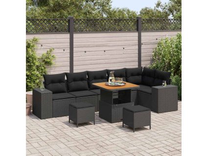 Sada zahradních pohovek s polštářem 9 pcs Černá polyratan 3362019