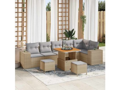 Sada zahradních pohovek s polštářem 9 pcs Béžová polyratan 3362022