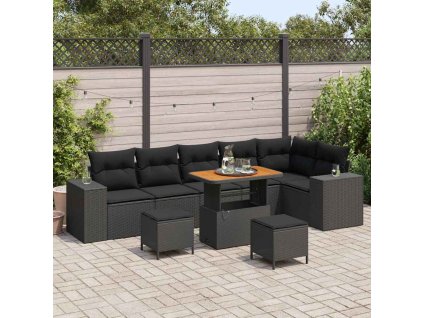 Sada zahradních pohovek s polštářem 9 pcs Černá polyratan 3362024