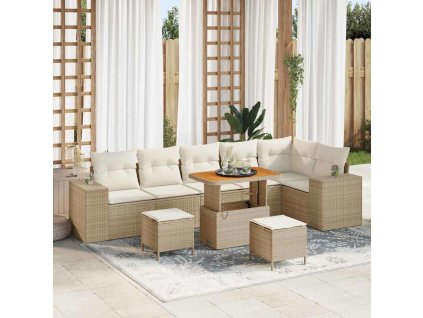 Sada zahradních pohovek s polštářem 9 pcs Béžová polyratan 3362026