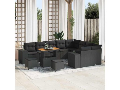 Sada zahradních pohovek s polštářem 12 pcs Černá polyratan 3362044