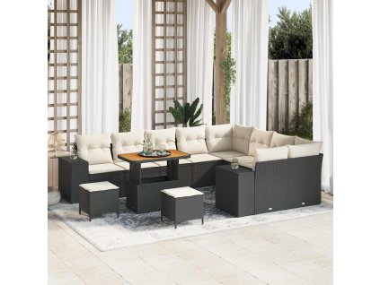 Sada zahradních pohovek s polštářem 12 pcs Černá polyratan 3362045