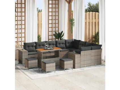 Sada zahradních pohovek s polštářem 13 pcs Šedá polyratan 3362053