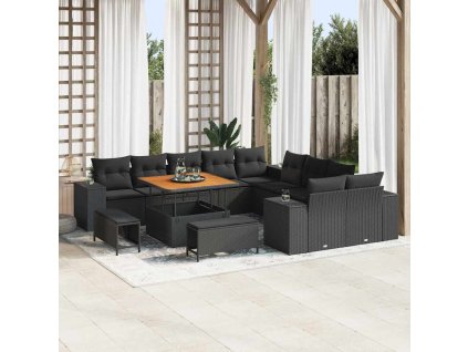 Sada zahradních pohovek s polštářem 13 pcs Černá polyratan 3362054