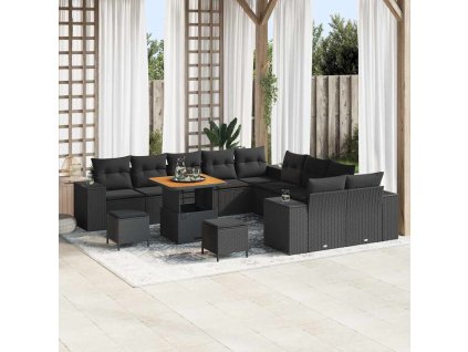 Sada zahradních pohovek s polštářem 13 pcs Černá polyratan 3362059