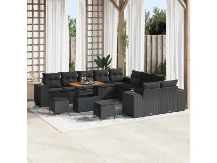 Sada zahradních pohovek s polštářem 13 pcs Černá polyratan 3362064