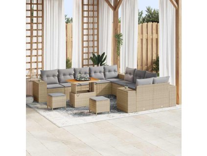 Sada zahradních pohovek s polštářem 13 pcs Béžová polyratan 3362067