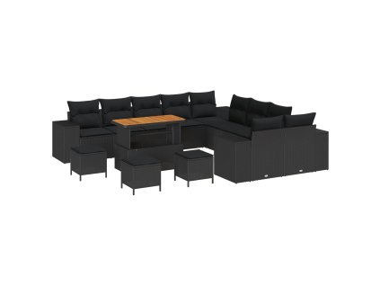 Sada zahradních pohovek s polštářem 14 pcs Černá polyratan 3362069