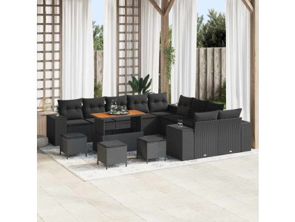 Sada zahradních pohovek s polštářem 14 pcs Černá polyratan 3362069