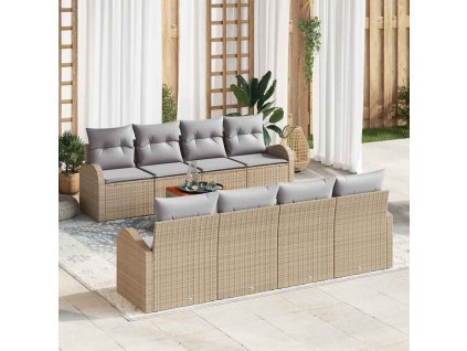 Sada zahradních pohovek 9 pcs Béžová Poly ratan 3347553