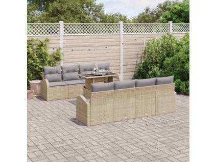 Sada zahradních pohovek s polštářem 7 pcs Béžová Poly ratan 3348606