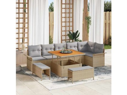 Sada zahradních pohovek s polštářem 9 pcs Béžová polyratan 3362147