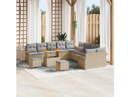 Sada zahradních pohovek s polštářem 13 pcs Béžová polyratan 3362197