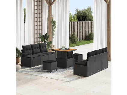 Sada zahradních pohovek s polštářem 9 pcs Černá Poly ratan 3362474