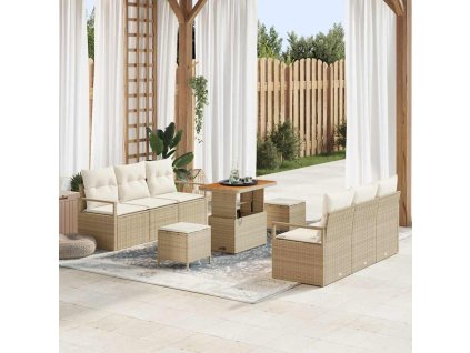 Sada zahradních pohovek s polštářem 9 pcs Béžová polyratan 3362481