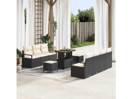 Sada zahradních pohovek s polštářem 10 pcs Černá Poly ratan 3362490