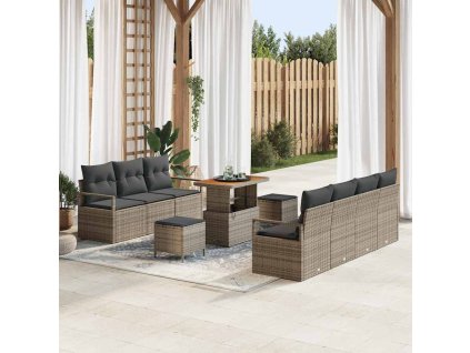 Sada zahradních pohovek s polštářem 10 pcs Šedá Poly ratan 3362493