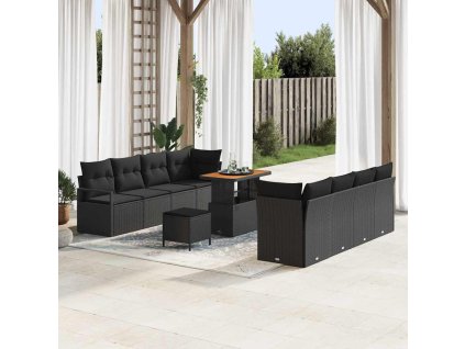 Sada zahradních pohovek s polštářem 11 pcs Černá Poly ratan 3362499