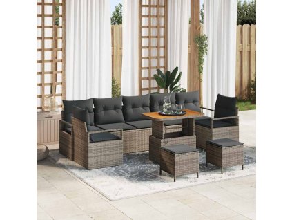 Sada zahradních pohovek s úložištěm 10 pcs Šedá Poly ratan 3362513