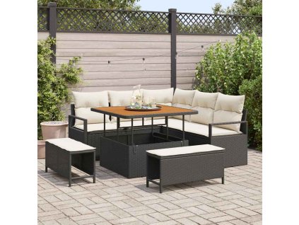 Sada zahradních pohovek s polštářem 8 pcs Černá Poly ratan 3362515