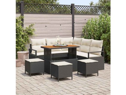 Sada zahradních pohovek s polštářem 9 pcs Černá Poly ratan 3362530