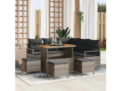 Sada zahradních pohovek s polštářem 9 pcs Šedá Poly ratan 3362533