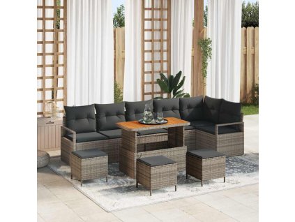 Sada zahradních pohovek s polštářem 10 pcs Šedá Poly ratan 3362553