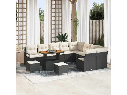 Sada zahradních pohovek s polštářem 12 pcs Černá Poly ratan 3362565