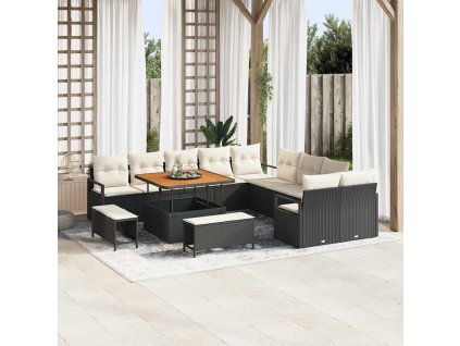 Sada zahradních pohovek s polštářem 13 pcs Černá Poly ratan 3362575