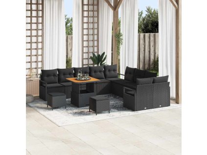 Sada zahradních pohovek s polštářem 13 pcs Černá Poly ratan 3362579