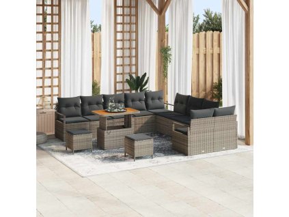 Sada zahradních pohovek s polštářem 13 pcs Šedá Poly ratan 3362588