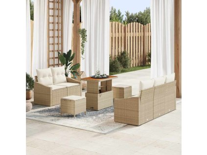 Sada zahradních pohovek s polštářem 8 pcs Béžová Poly ratan 3362601