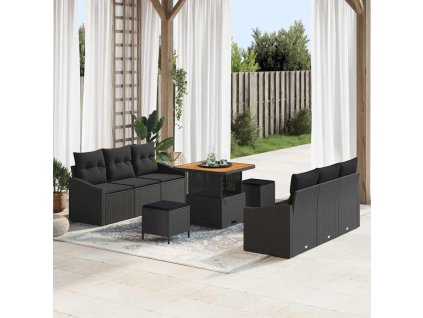 Sada zahradních pohovek s polštářem 9 pcs Černá Poly ratan 3362604