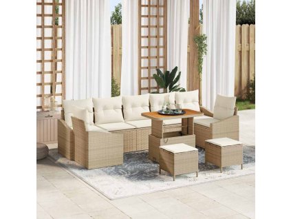 Sada zahradních pohovek s polštářem 10 pcs Béžová Poly ratan 3362641