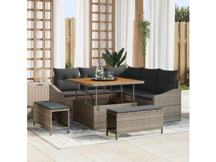 Sada zahradních pohovek s polštářem 8 pcs Šedá Poly ratan 3362648